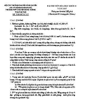 Bài thi môn hóa học khối 10 năm 2015 - Trường THPT chuyên Hùng vương tỉnh Phú Thọ